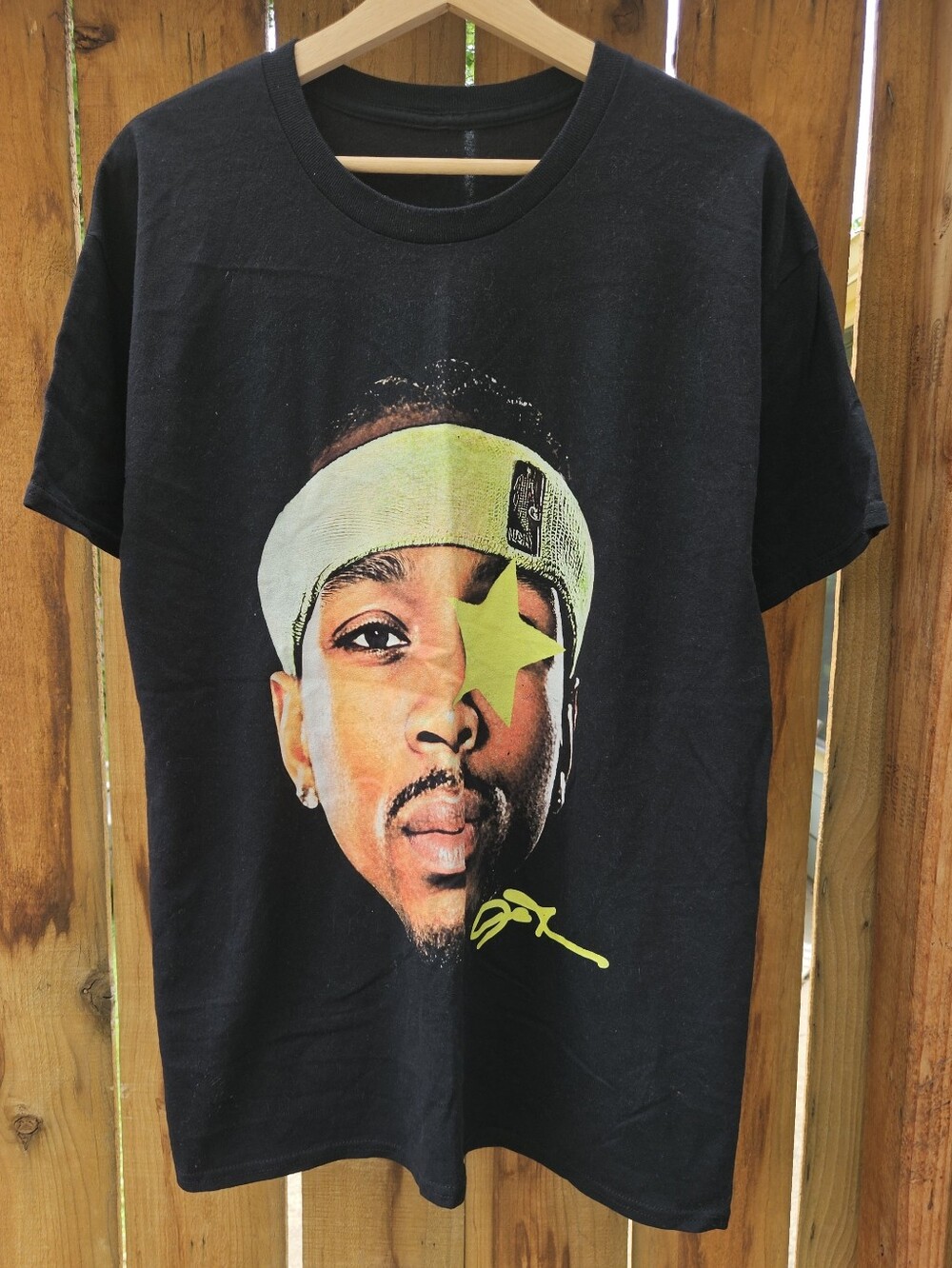 Black Allen Iverson Big Face T-Shirt with Lime Green Accent no Tag Sz L